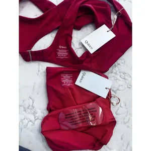 NWT Quince Cherry Red Italian Plunge Bikini Top & High Rise High Leg Bottom Lrg thumbnail 3