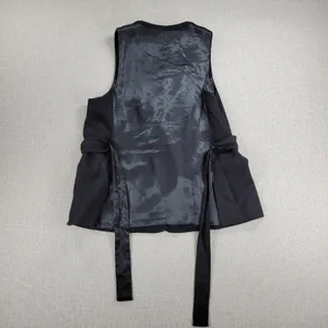 Gap Womens Vest Large Black Wool Blend Plunging Neck Waist Tie Double Breasted thumbnail 7
