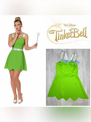 Disney Tinker Bell halloween Costume dress w/ holographic detail and wings med thumbnail 2