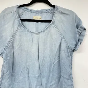Cloth & Stone Chambray Short Sleeve Womens Blouse S Boho Beachy Coastal Cowboy thumbnail 2