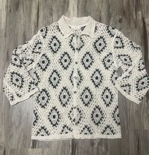 POL Crochet Diamond Shacket Cardigan Cream Black Boho Style SMC120 One Size thumbnail 1