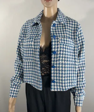 Anthropologie Dolan Left Coast Cropped Jacket Women XS Blue Houndstooth Print thumbnail 1