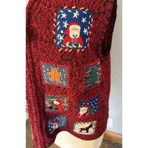 Erika VTG Ugly Christmas Sweater Vest‎ Red Size LG Embellished Zip Embroidered thumbnail 5