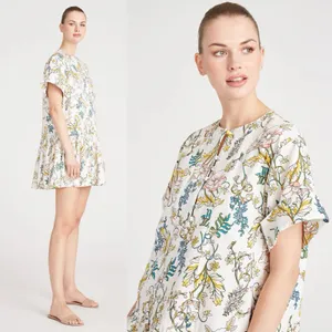 AMUR Zazie Floral Mini Shift Dress Organic Cotton Tiered Babydoll Print Size 10 thumbnail 6