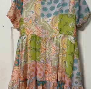 🌸 SHEIN Bohemian Floral & Paisley Patchwork Mini Dress | V-Neck Short Sleeve 🌸 thumbnail 5