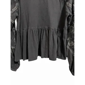 Free People‎ Penny Embroidered Peplum Top Black Women's Size XS thumbnail 6