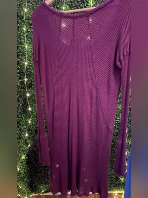 FREE PEOPLE LARGE ✨ long sleeve waffle knit tunic length top purple good cond thumbnail 3