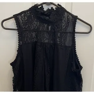 Black Sleeveless Lace High Neck Button Key Hole Top Knit Body Witchy Whimsigoth thumbnail 2