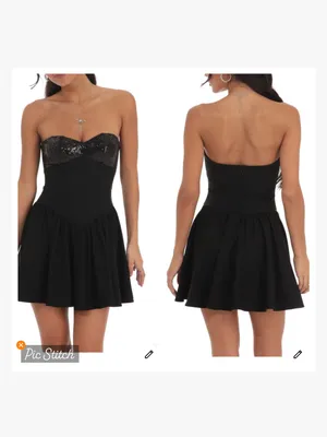 Lucy in the Sky Black Sequin Strapless Fit and Flare Dress thumbnail 2
