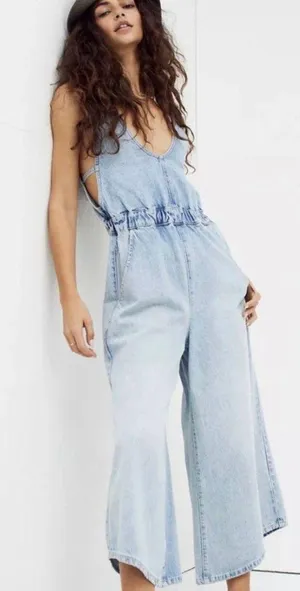 Free People Alora denim Jumpsuit thumbnail 1
