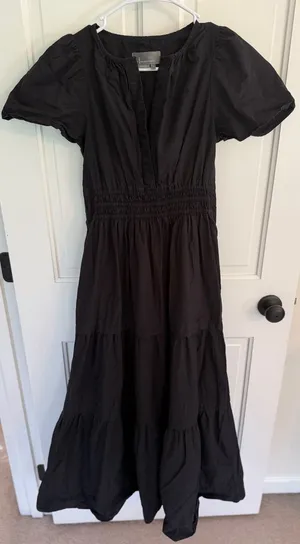 Anthropologie Black Cotton Smocked Waist Tiered Maxi Dress XS thumbnail 1