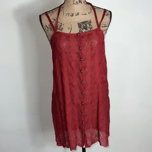 Free people tank top semi sheer textured material burnt Red Size M NWT thumbnail 6