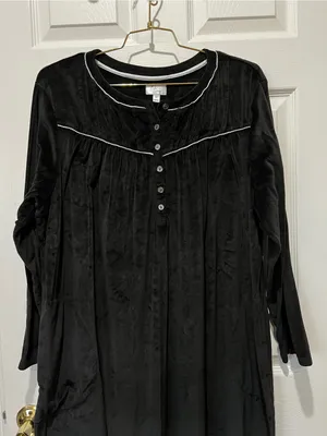 Aria Collection Velour Long Sleeve Nightgown Pajama Dress Lounge Size XL Black thumbnail 3