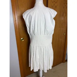 Anthropologie Tommie Cap Sleeve Smocked mini shirt dress White Linen Blend NEW thumbnail 6