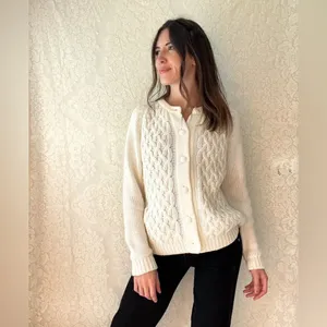 Vintage White Cable Knit Button Up Cardigan Sweater thumbnail 13
