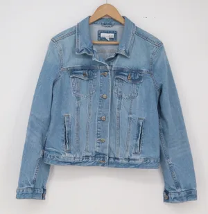 LOFT Denim Jacket Womens L Trucker Light Blue Stretch Button Down Excellent thumbnail 1