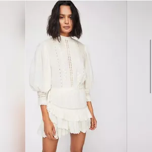 LoveShackFancy LORELAI Tiered Ruffle‎ Mini Dress Broderie Anglaise Cotton Medium thumbnail 2