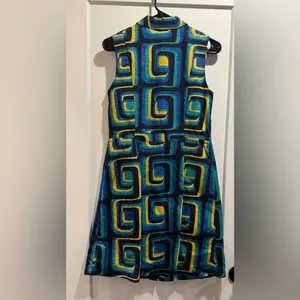 Boden Geometric Blue and‎ Green Midi Dress Size 6R thumbnail 4