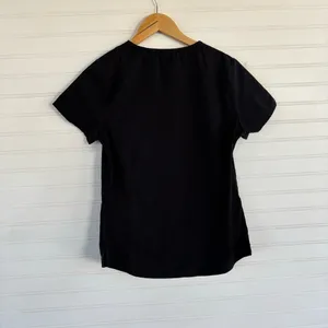 Dickies Scrub Top XS Black V-Neck Short Sleeve‎ Zipper Pocket Ribbed Side Panels thumbnail 2