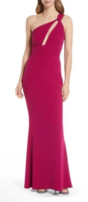 Katie May Pink One Shoulder Cut Out Back Edgy Maxi Dress Magenta Pink Medium thumbnail 1