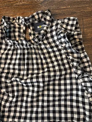 Maeve Lida Ruffled Mini Dress Women XS Black White Gingham Tiered Skirt thumbnail 5