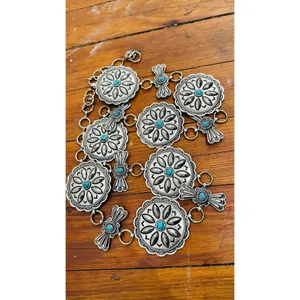 Western Concho Silver Color Turquoise Color Western Wear Belt Small/Medium thumbnail 2