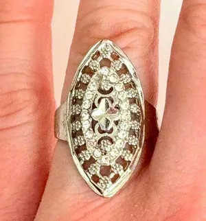 Vintage Art Deco Silver Tone Ring Size 7.5 thumbnail 1