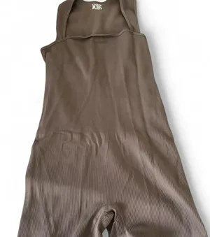 Ribbed Seamless Sleeveless Romper | Taupe Brown | Size L/XL (One Size Stretch) thumbnail 1
