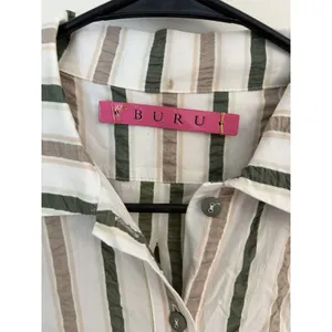 Buru Small Midi White Dress Striped Button Down Luxury Brunch VSCO Girl thumbnail 4