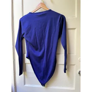 Vtg 90s Ann Taylor Crew Neck Bodysuit M Blue Cotton Long Sleeve Casual Office thumbnail 5