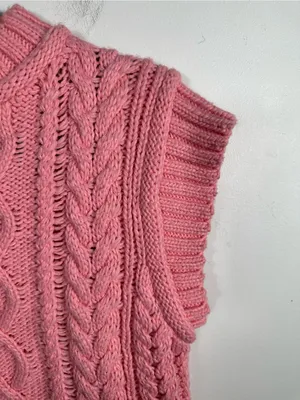 ZARA Pink Cable Knit Sweater Vest‎ Womens S Cropped Chunky Knit Sleeveless Top thumbnail 5
