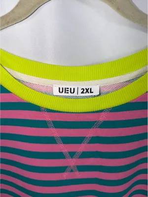 UEU 2XL Pink Teal Striped Oversized Sweatshirt thumbnail 2