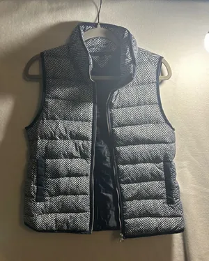 Tommy Hilfiger Puffer Vest Navy Blue White Herringbone Quilted Zip Up Small thumbnail 1