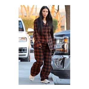 Skims Size 4X Plaid Sleep Set Jasper Buffalo Check Holiday Brown pajamas no box thumbnail 2