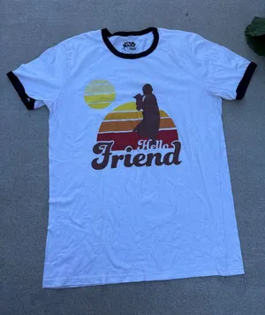 Star Wars Hello Friend The Mandalorian and Child Retro Classic T-shirt Size L thumbnail 1