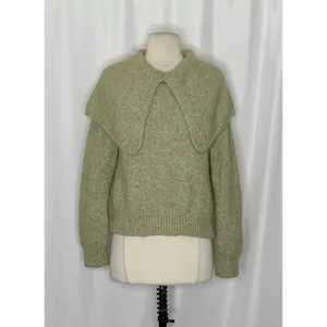 ZARA Wide Lapel Cape Collar Knit Sweater Sage Green Pullover Cottagecore Medium thumbnail 3