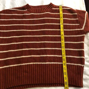 ANA Brown burgundy white striped long sleeve sweater slightly oversize. Measurement in pics thumbnail 3