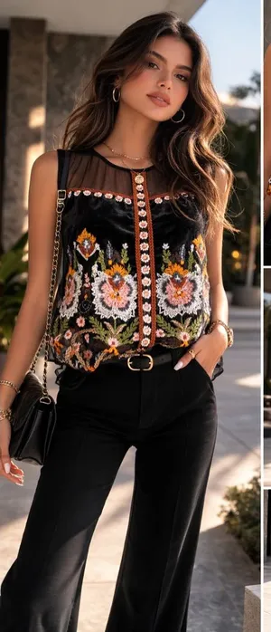 Floreat Black Sheer Floral Blouse Size 4 thumbnail 1