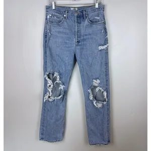 AGOLDE 90's Jean Blue Destroyed Denim Button‎ Fly Ripped Statement Size 28 thumbnail 3