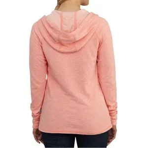Women's Carhartt Fresh Peach Heather Pondera hooded Henley Shirt size medium thumbnail 2