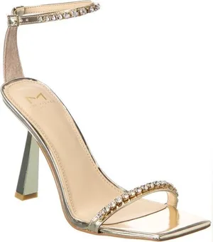 MARC FISHER Karima Leather Gold‎ Heeled Sandal w/ Crystal Trim thumbnail 1