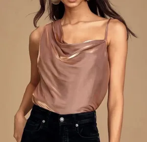 Free People Women's One Shoulder Satin Cowl Neck Top Dusty Mauve NWT thumbnail 1