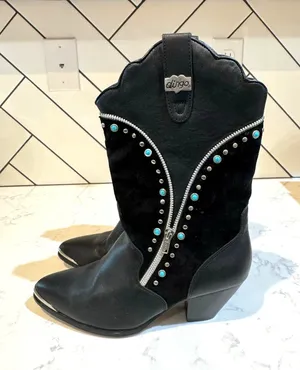 Dingo black suede leather cowboy boots silver zipper turquoise stud accents sz 7 thumbnail 1