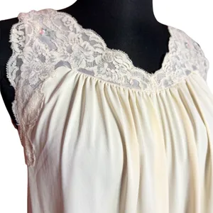 Vintage Shadowline Night Gown Lingerie Slip Dress Lace Detail Cream Size Small thumbnail 2