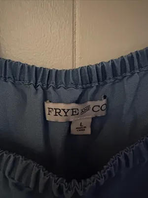 FRYE AND CO. Dusty Blue Elastic Neckline Top thumbnail 2