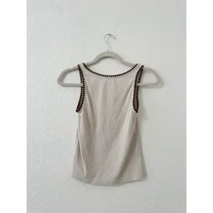Old Navy Ribbed Contrast Crochet Trim Tank Top Cream Brown Size Medium thumbnail 2