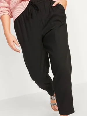 Old Navy High-Waisted Linen-Blend Straight Cropped Pants M Tall in Black Jack thumbnail 2