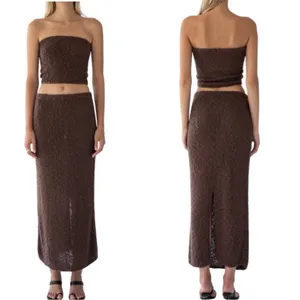 TROIS THE LABEL Kendall Brown Knit Slit Sweater Skirt thumbnail 2