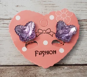 Clip On Earrings Purple Butterfly Shape Gem - New thumbnail 1