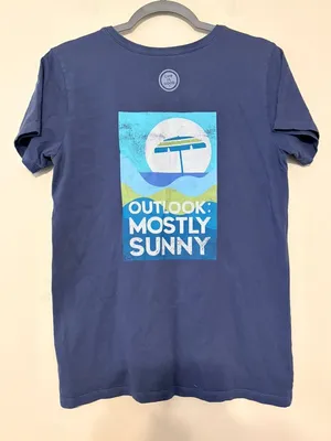 Women's Life‎ is Good Outlook Mostly Sunny Navy Blue Crusher Tee Size Medium thumbnail 2